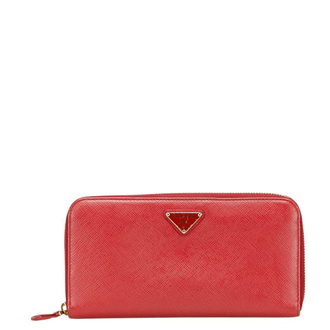 プラダ 三角ロゴプレート ラウンドファスナー 長財布 1ML506 レッド レザー サフィアーノレザー レディース PRADA 【中古】