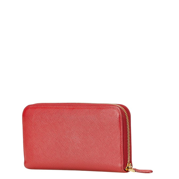 プラダ 三角ロゴプレート ラウンドファスナー 長財布 1ML506 レッド レザー サフィアーノレザー レディース PRADA 【中古】