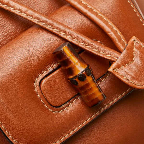 グッチ バンブー リュック バックパック 003 1998 0030 ブラウン レザー レディース GUCCI 【中古】