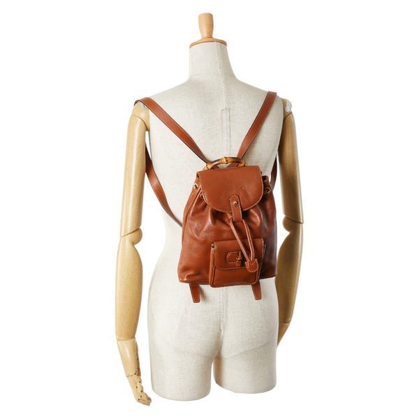 グッチ バンブー リュック バックパック 003 1998 0030 ブラウン レザー レディース GUCCI 【中古】