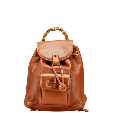 グッチ バンブー リュック バックパック 003 1998 0030 ブラウン レザー レディース GUCCI 【中古】