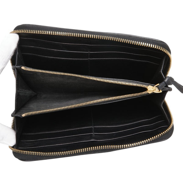 ボッテガヴェネタ イントレチャート ラウンドファスナー 長財布 ブラック レザー レディース BOTTEGAVENETA 【中古】