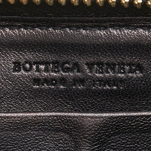 ボッテガヴェネタ イントレチャート ラウンドファスナー 長財布 ブラック レザー レディース BOTTEGAVENETA 【中古】