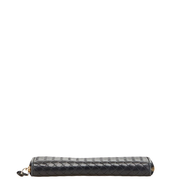 ボッテガヴェネタ イントレチャート ラウンドファスナー 長財布 ブラック レザー レディース BOTTEGAVENETA 【中古】