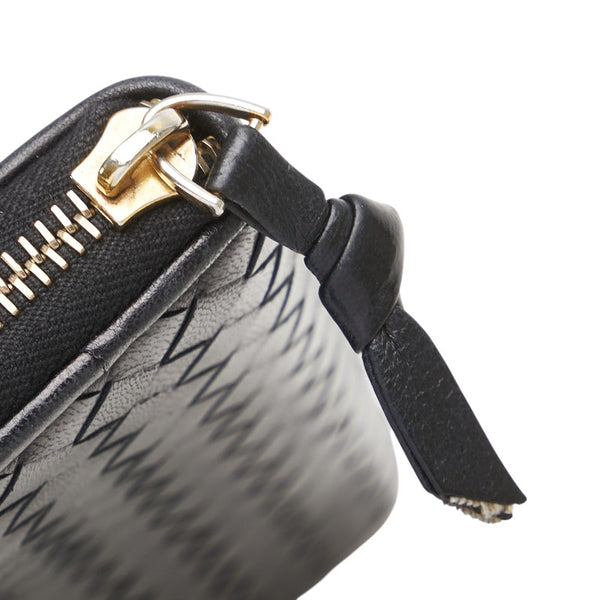 ボッテガヴェネタ イントレチャート ラウンドファスナー 長財布 ブラック レザー レディース BOTTEGAVENETA 【中古】