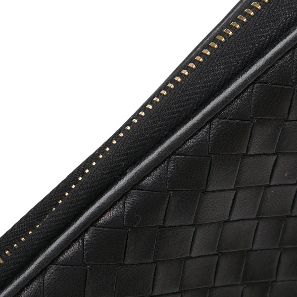 ボッテガヴェネタ イントレチャート ラウンドファスナー 長財布 ブラック レザー レディース BOTTEGAVENETA 【中古】