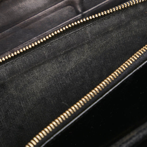ボッテガヴェネタ イントレチャート ラウンドファスナー 長財布 ブラック レザー レディース BOTTEGAVENETA 【中古】