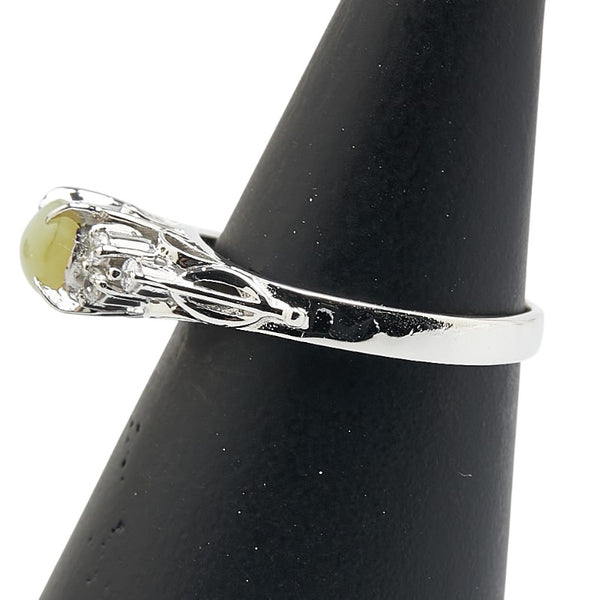 Pt900 プラチナ キャッツアイ0.56 ダイヤ0.12ct リング 指輪 レディース 11.5号 【中古】