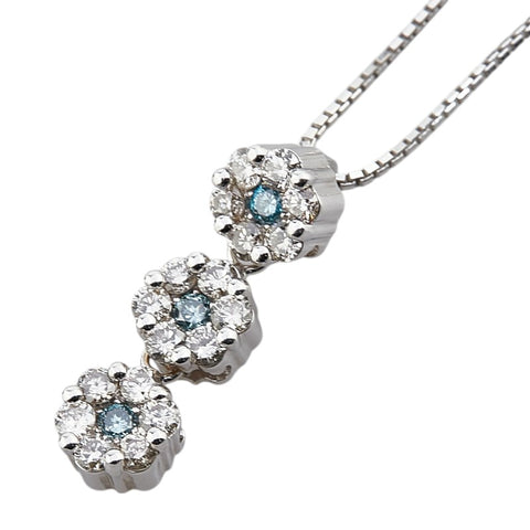 K18WG ホワイトゴールド ダイヤ0.60ct フラワー 花 モチーフ 3連 ペンダントネックレス レディース 【中古】