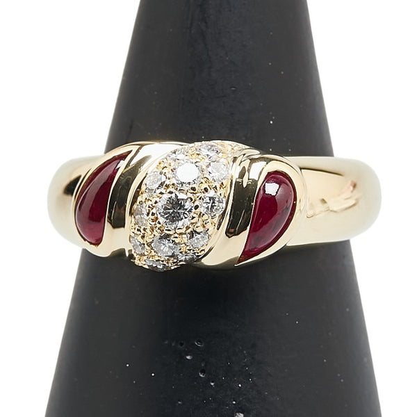 レッド K18YG イエローゴールド ルビー0.78ct ダイヤ0.35ct パヴェ リング 指輪 レディース 12.5号 【中古】