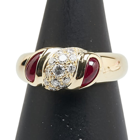 レッド K18YG イエローゴールド ルビー0.78ct ダイヤ0.35ct パヴェ リング 指輪 レディース 12.5号 【中古】