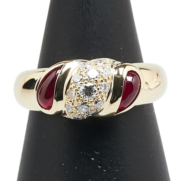 レッド K18YG イエローゴールド ルビー0.78ct ダイヤ0.35ct パヴェ リング 指輪 レディース 12.5号 【中古】