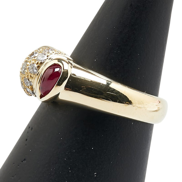 レッド K18YG イエローゴールド ルビー0.78ct ダイヤ0.35ct パヴェ リング 指輪 レディース 12.5号 【中古】