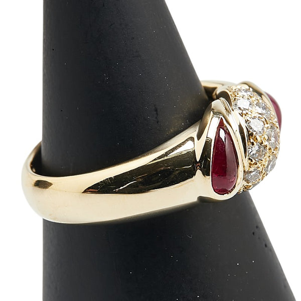 レッド K18YG イエローゴールド ルビー0.78ct ダイヤ0.35ct パヴェ リング 指輪 レディース 12.5号 【中古】
