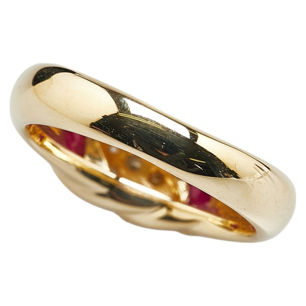 レッド K18YG イエローゴールド ルビー0.78ct ダイヤ0.35ct パヴェ リング 指輪 レディース 12.5号 【中古】