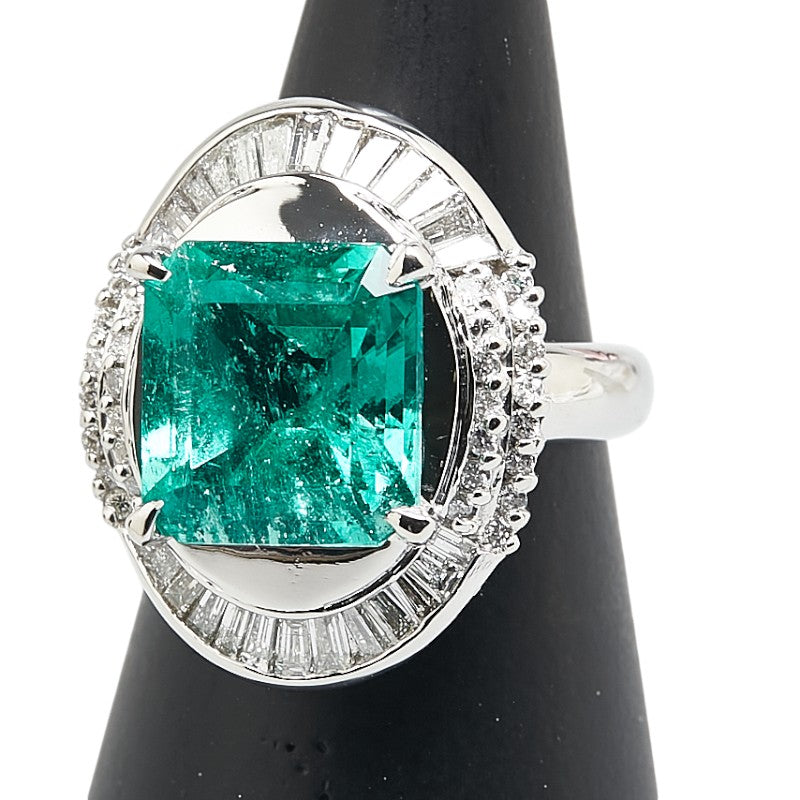 グリーン Pt900 プラチナ エメラルド5.00ct ダイヤ0.87ct リング 指輪 レディース 8号 【中古】