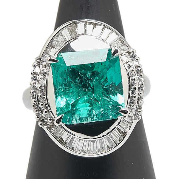 グリーン Pt900 プラチナ エメラルド5.00ct ダイヤ0.87ct リング 指輪 レディース 8号 【中古】