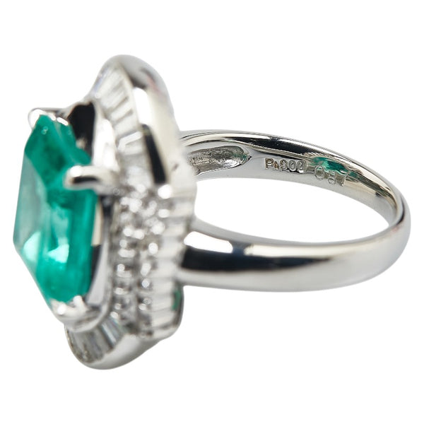 グリーン Pt900 プラチナ エメラルド5.00ct ダイヤ0.87ct リング 指輪 レディース 8号 【中古】