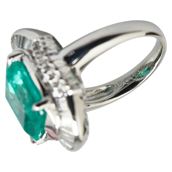 グリーン Pt900 プラチナ エメラルド5.00ct ダイヤ0.87ct リング 指輪 レディース 8号 【中古】