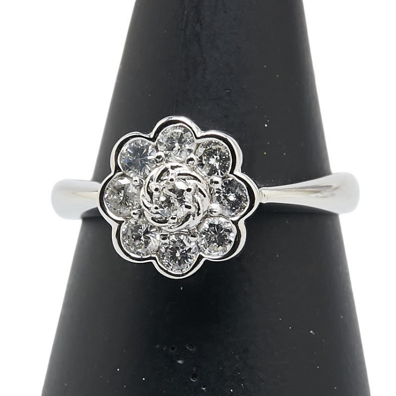 Pt900 プラチナ ダイヤ0.50ct 花 フラワー モチーフ リング 指輪 レディース 11.5号 【中古】