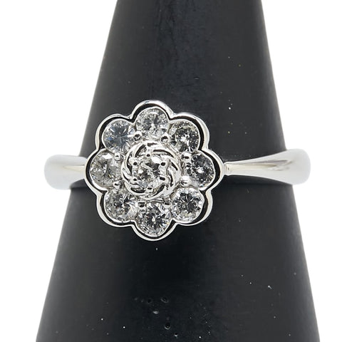 Pt900 プラチナ ダイヤ0.50ct 花 フラワー モチーフ リング 指輪 レディース 11.5号 【中古】