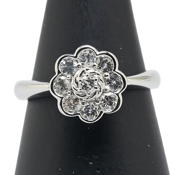 Pt900 プラチナ ダイヤ0.50ct 花 フラワー モチーフ リング 指輪 レディース 11.5号 【中古】
