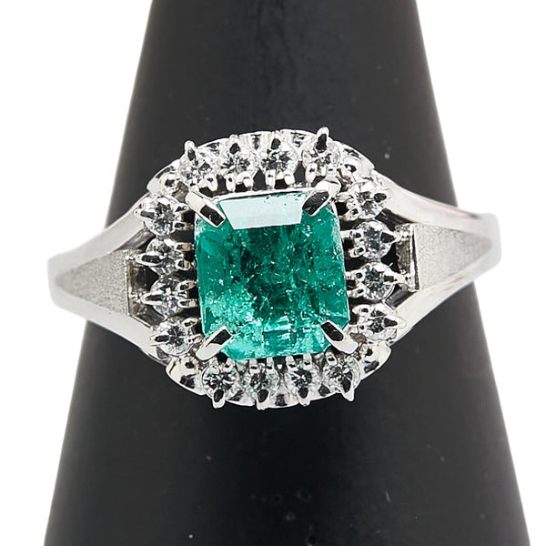 グリーン Pt900 プラチナ エメラルド1.03ct ダイヤ0.18ct リング 指輪 レディース 12号 【中古】
