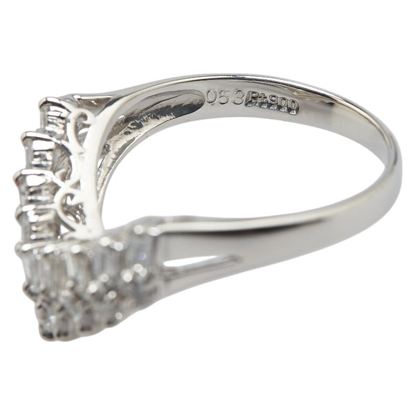 Pt900 プラチナ ダイヤ0.53ct V字 リング 指輪 レディース 12号 【中古】