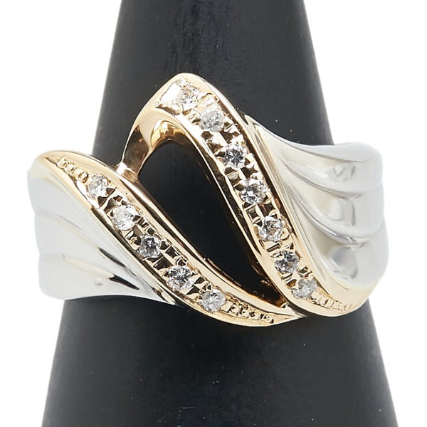 Pt900 プラチナ K18YG イエローゴールド コンビ ダイヤ0.12ct リング 指輪 レディース 8.5号 【中古】