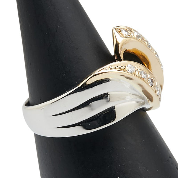 Pt900 プラチナ K18YG イエローゴールド コンビ ダイヤ0.12ct リング 指輪 レディース 8.5号 【中古】
