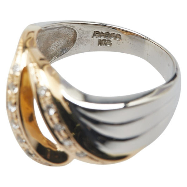 Pt900 プラチナ K18YG イエローゴールド コンビ ダイヤ0.12ct リング 指輪 レディース 8.5号 【中古】