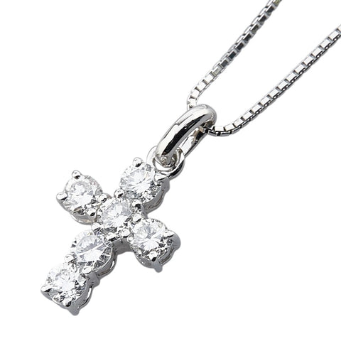 Pt850 プラチナ ダイヤ0.84ct クロス 十字架 ペンダントネックレス レディース 【中古】