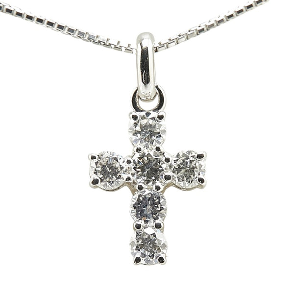 Pt850 プラチナ ダイヤ0.84ct クロス 十字架 ペンダントネックレス レディース 【中古】