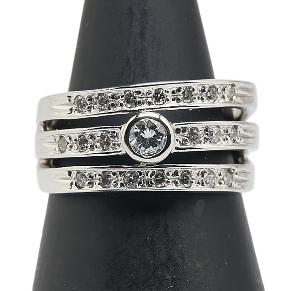 Pt900 プラチナ ダイヤ0.15ct ダイヤ0.081ct 3連 ピンキーリング レディース 3.5号 【中古】