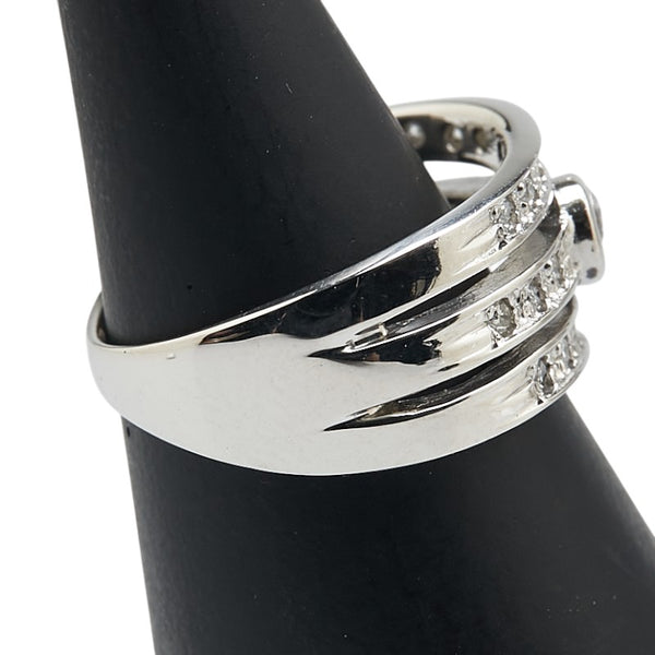 Pt900 プラチナ ダイヤ0.15ct ダイヤ0.081ct 3連 ピンキーリング レディース 3.5号 【中古】