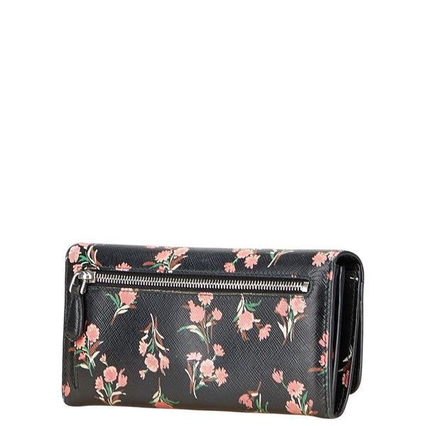 プラダ 花 フラワー モチーフ 長財布 ブラック ピンク レザー レディース PRADA 【中古】