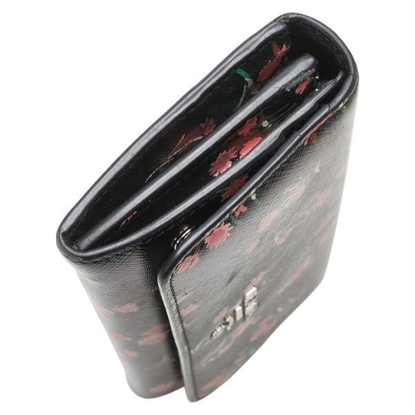 プラダ 花 フラワー モチーフ 長財布 ブラック ピンク レザー レディース PRADA 【中古】