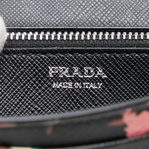 プラダ 花 フラワー モチーフ 長財布 ブラック ピンク レザー レディース PRADA 【中古】