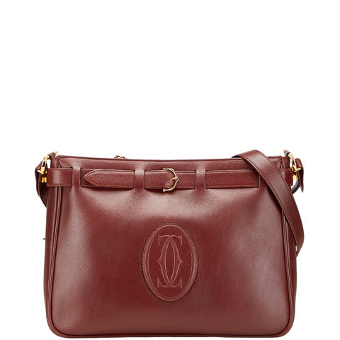 カルティエ マストライン 斜め掛け ショルダーバッグ ワインレッド ボルドー レザー レディース CARTIER 【中古】