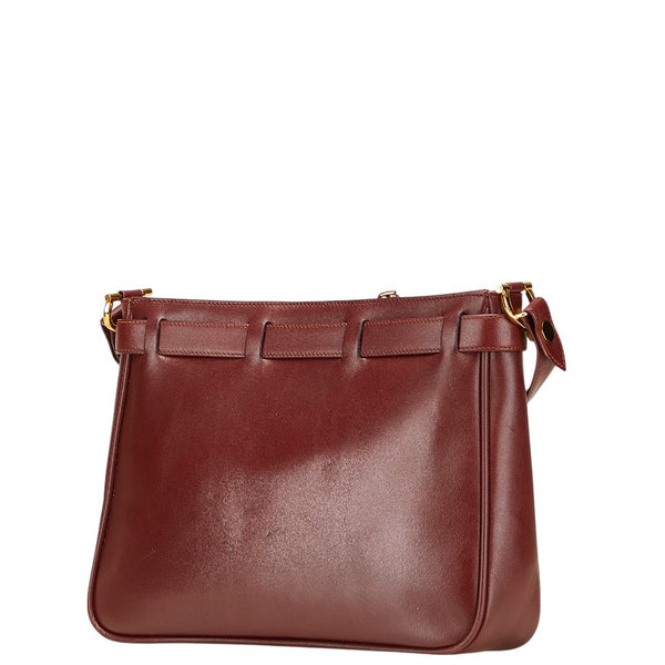 カルティエ マストライン 斜め掛け ショルダーバッグ ワインレッド ボルドー レザー レディース CARTIER 【中古】