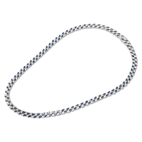 K18WG ホワイトゴールド サファイア16.00ct ダイヤ1.00ct チェーン ネックレス レディース 【中古】