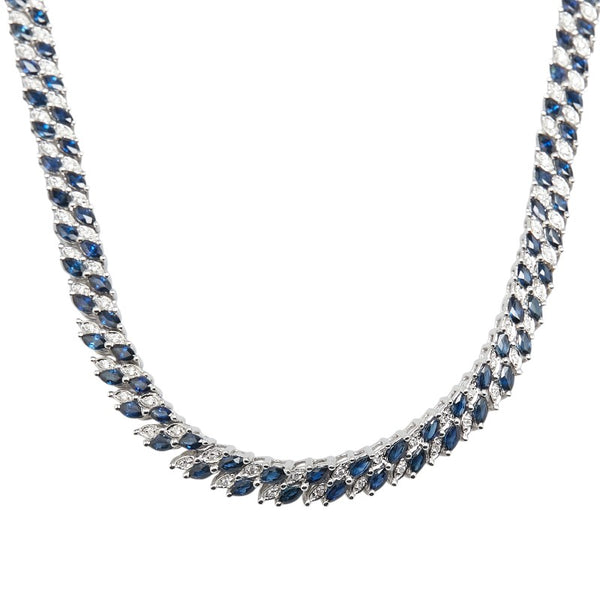 K18WG ホワイトゴールド サファイア16.00ct ダイヤ1.00ct チェーン ネックレス レディース 【中古】