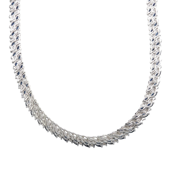 K18WG ホワイトゴールド サファイア16.00ct ダイヤ1.00ct チェーン ネックレス レディース 【中古】