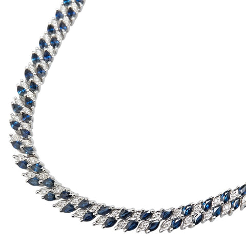 K18WG ホワイトゴールド サファイア16.00ct ダイヤ1.00ct チェーン ネックレス レディース 【中古】