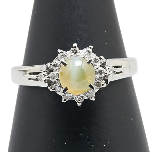 Pt900 プラチナ キャッツアイ0.75ct ダイヤ0.14ct リング 指輪 レディース 11.5号 【中古】