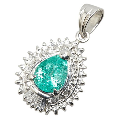 Pt900 プラチナ エメラルド0.69ct ダイヤ0.26ct ペンダントトップ レディース 【中古】