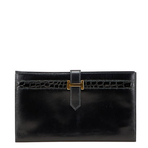 エルメス ベアン 長財布 ブラック ボックスカーフ レディース HERMES 【中古】