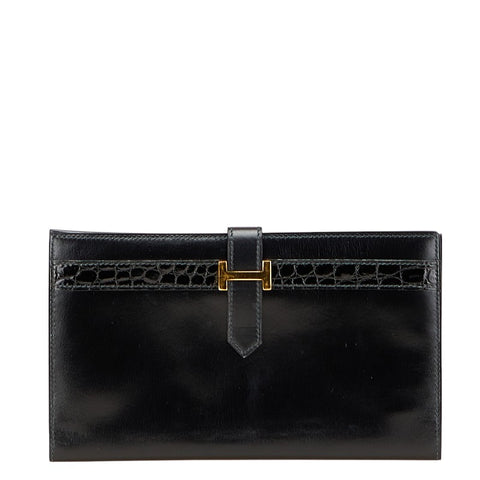 エルメス ベアン 長財布 ブラック ボックスカーフ レディース HERMES 【中古】