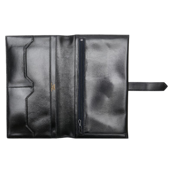 エルメス ベアン 長財布 ブラック ボックスカーフ レディース HERMES 【中古】