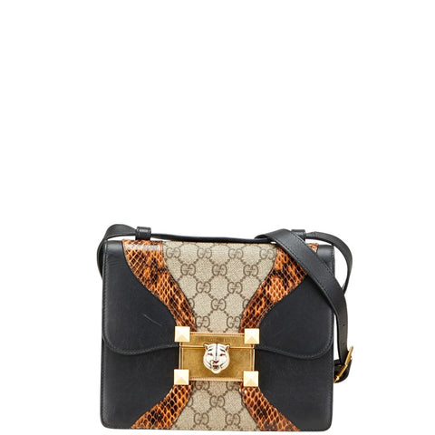 グッチ GGスプリーム パイソン タイガーヘッド ショルダーバッグ 497995 ブラック ブラウン レザー PVC レディース GUCCI 【中古】